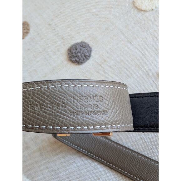 Hermes H Belt Buckle & Reversible Leather Strap 32 mm Safari/Noir 90 CM - Picture 8 of 10